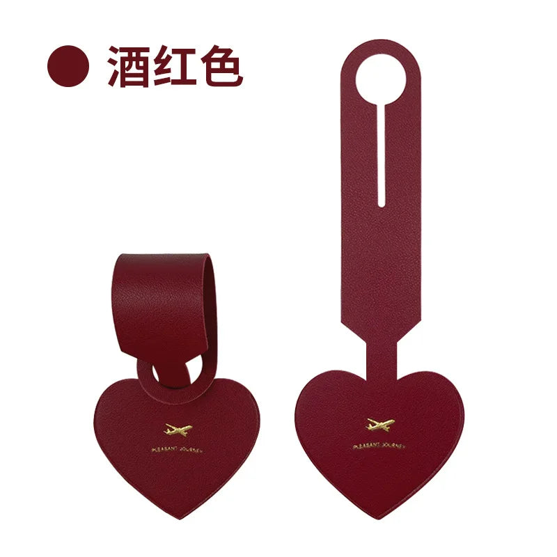 Korean Heart Shaped PU Luggage Tags Women Men Holiday Travel Accessories Suitcase Tag Name ID Address Lable Bag Tags for Luggage