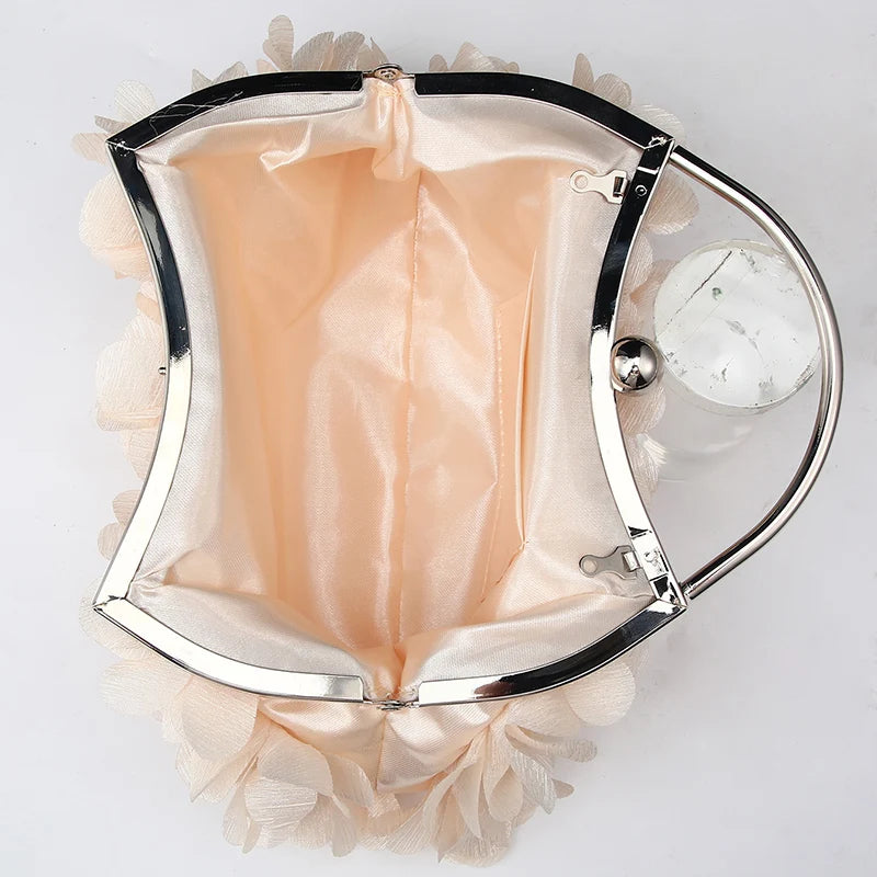 Flower Evening Clutch Purse Sweet Style Floral Wedding Romantic Bridal Handbag Metal Handle Banquet Dinner Dress Bags with Chain
