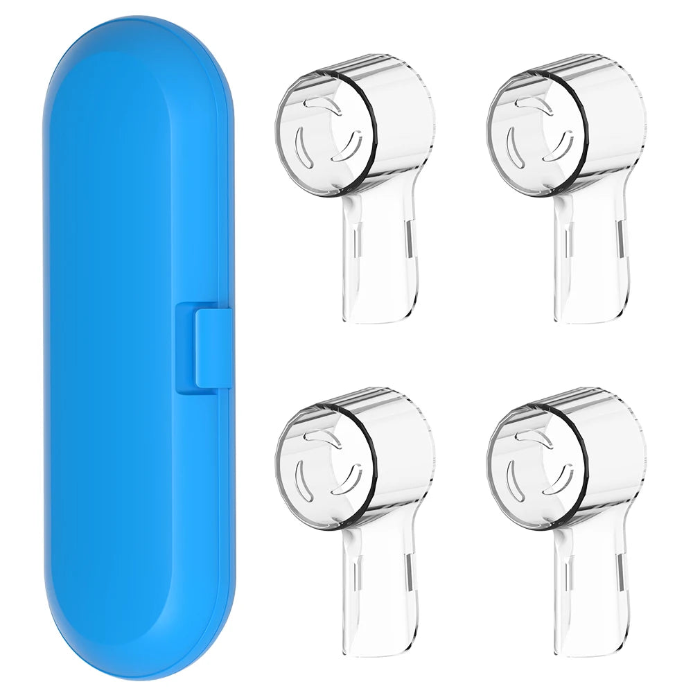 Reusable Toothbrush Travel Case and 4 Brush Heads Dustproof Covers Set, Compatible with Oral B & iO Series Electric Toothbrushes