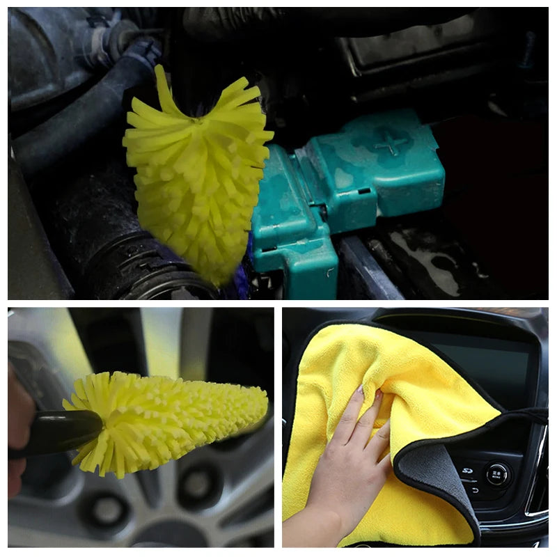 Car Detailing Brush Rag Set Fast Dry Microfiber Towel Car Wheel Cleaning Kit 29cm Washing Brushes for Rim Car Wash Accessories
