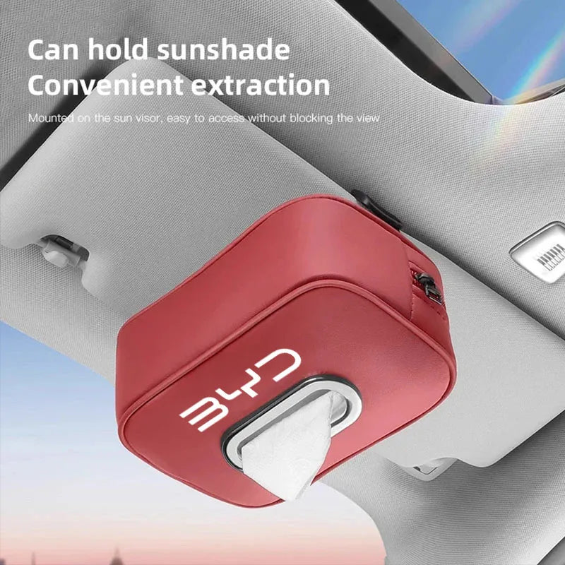 For BYD Car Tissue Box PU Leather Auto Sun Visor Headrest Armrest Tissue Holder Storage Case For Song Plus Han Tang Dolphin Seal
