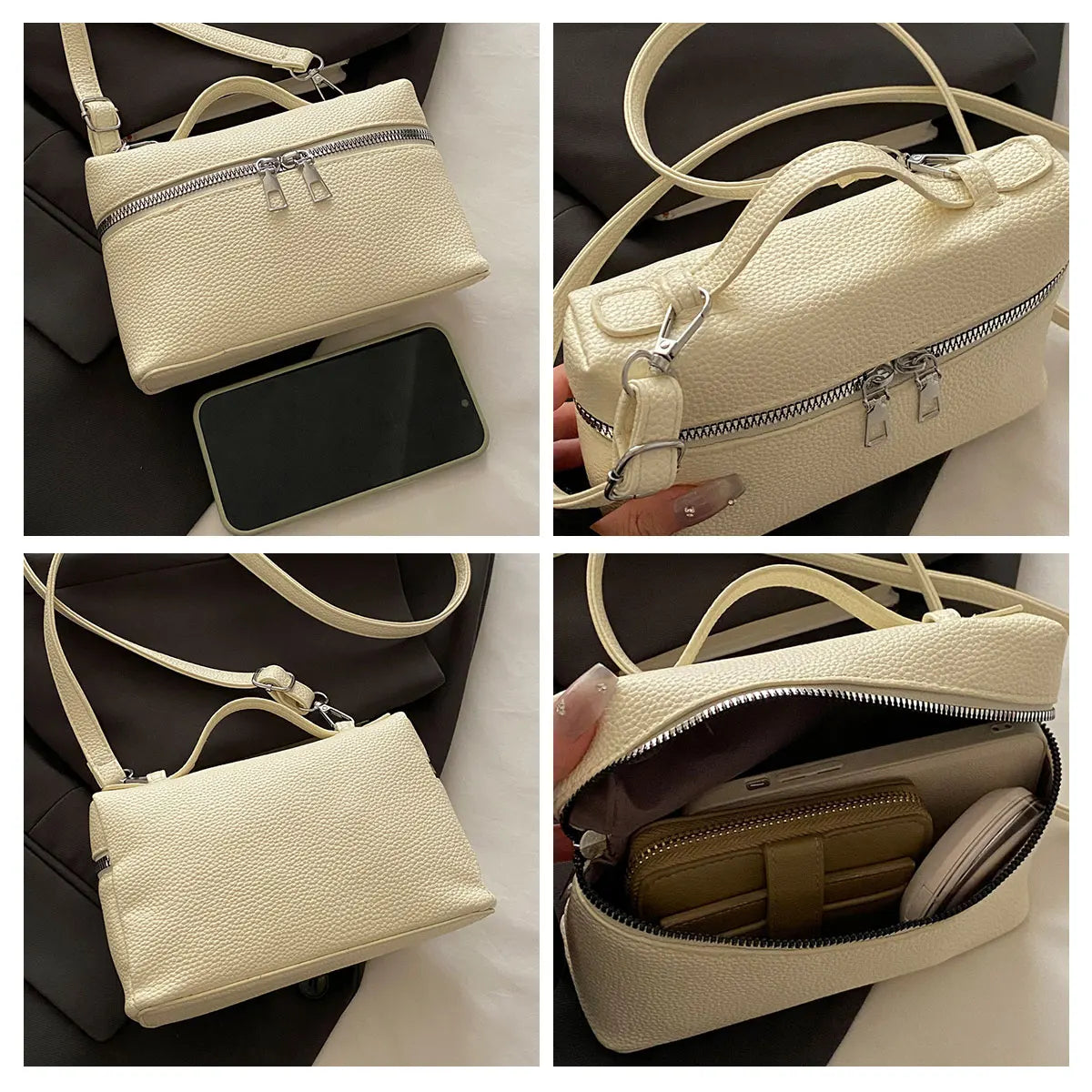 Simple and Luxurious Solid Color Box Bag Litchi Pattern Soft Hand-held Diagonal Cross Bag Daily Commuting Versatile Square Bag