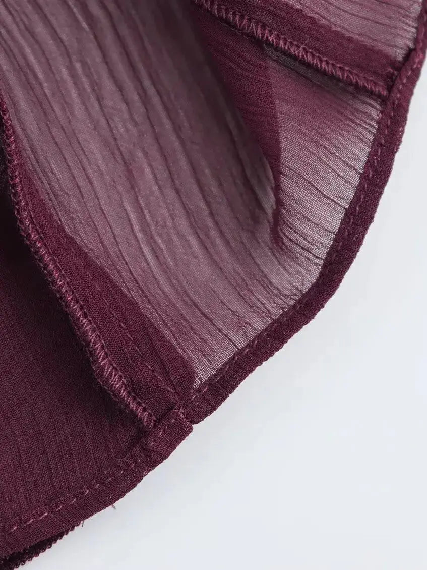 2026 Summer Chic Women's Elegant Loose Long Sleeve Layered Shirts Office Lady Vintage V-neck Translucent Tierred Ruffles Blouses
