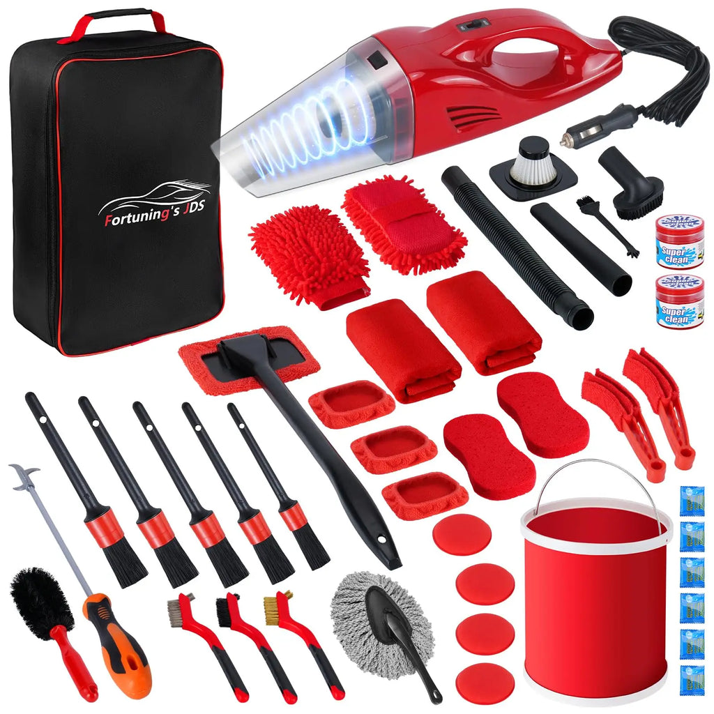 47PCS Car Detailing Kit Interior Cleaner, Car Cleaning Supplies with High Power Car Vacuum Cleaner,Auto Detailing Kit,Car Wash Kit with Bucket Detailing Brush Set,Pink Car Accessories for Women