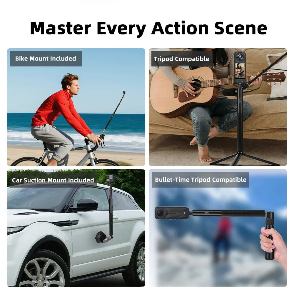 Flymile Selfie Stick for Insta360 GO Ultra Camera Accessories 51.18IN Adjustable Extension Rod Vlgo Handle Photography