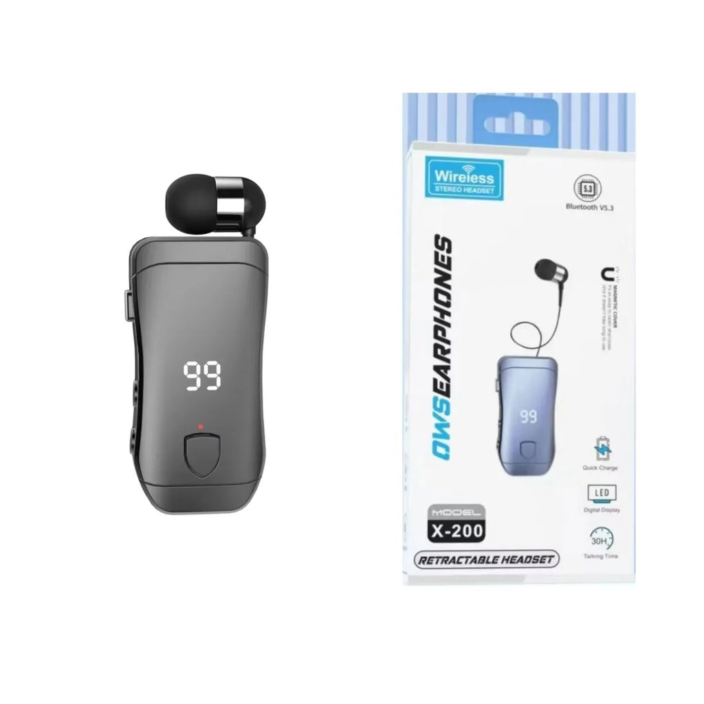 X200 Wireless Bluetooth Headset Ears in Lotus with Wire Clip Earphones Handsfree Earbuds Retractable Headphone