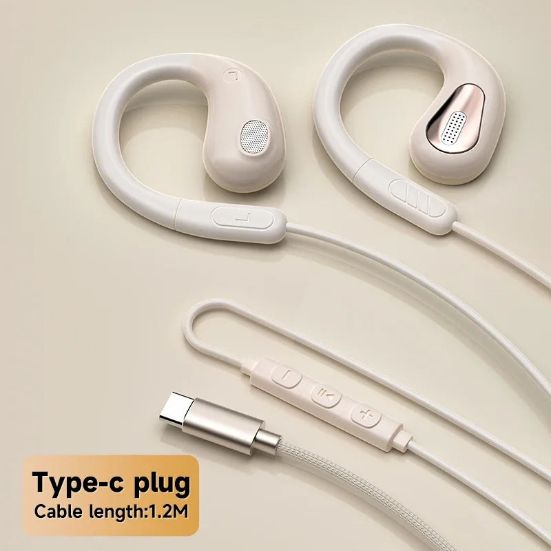 YTOM A13 TYPE C 3.5mm Wired Earphone Open Ear Headphones Bass Stereo Game Music Earplugs Noice Cancelling earbuds PK AK6 EDX