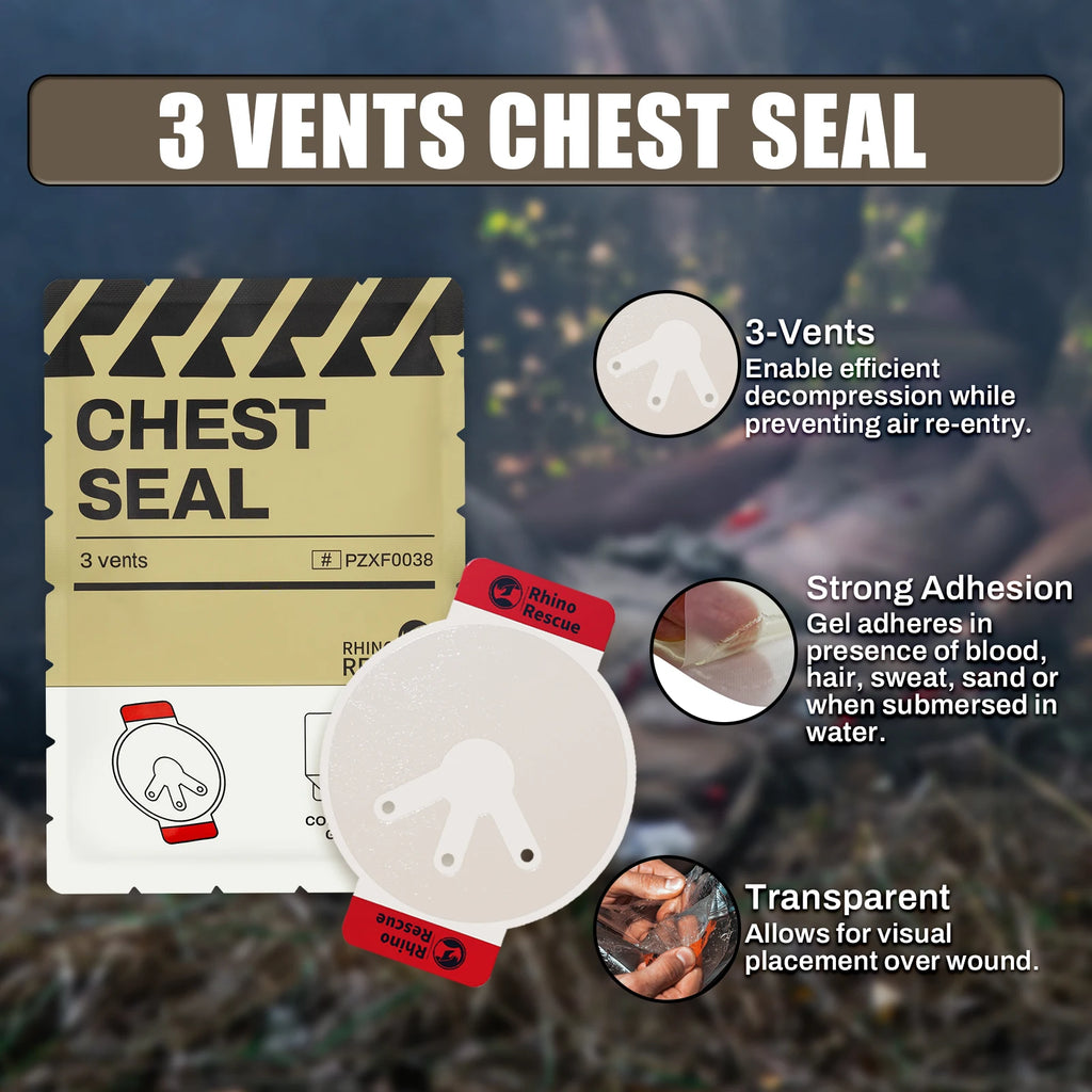 Ce Approved Rhino Rescue Chest Seal Vent Medical Combat Chest Seal Vented With Valved Wound Dressing Trauma Bandage