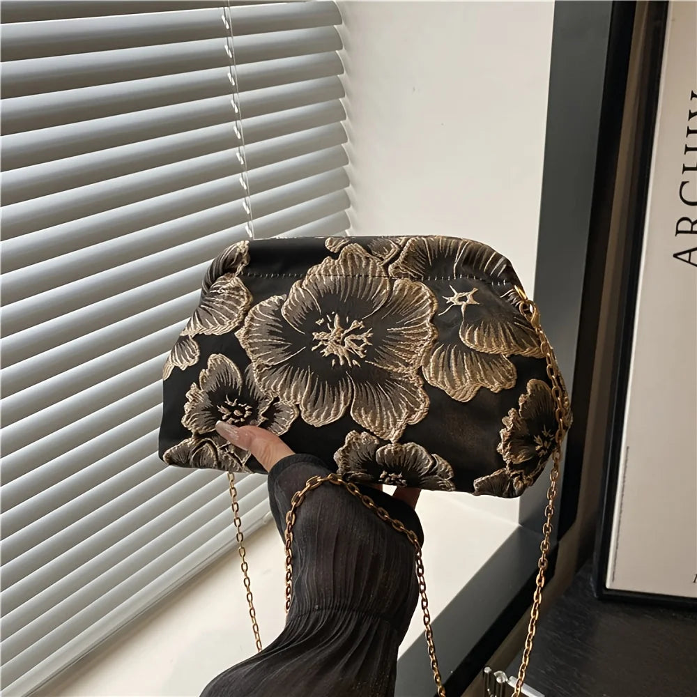 Retro New Chinese Style Textured Cheongsam Bag Women, Elegant China-inspired 2025 New Design with Chain Wristlet, Large Capacity