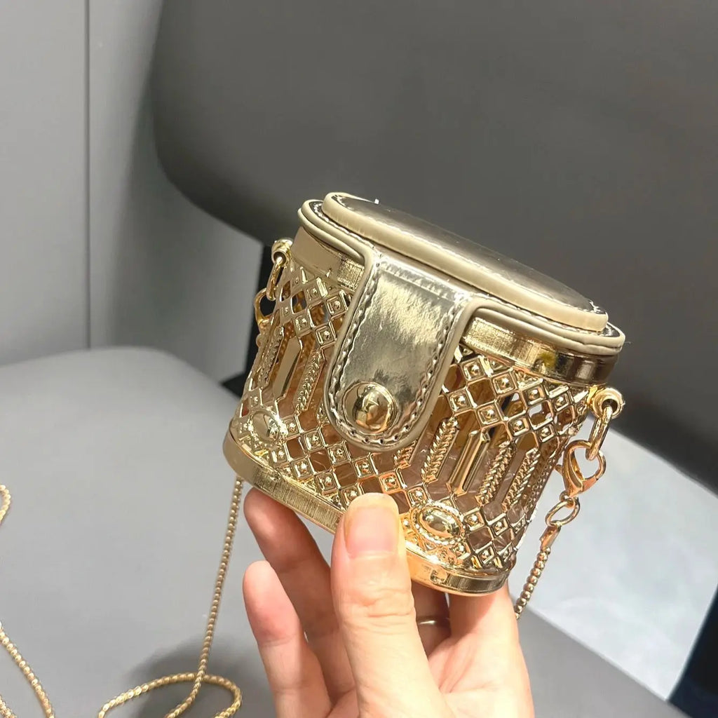 Super mini small  bag Golden luxury Designer shoulder bags Evening bag Purses and handbag funny metal shape Clutch purse Party