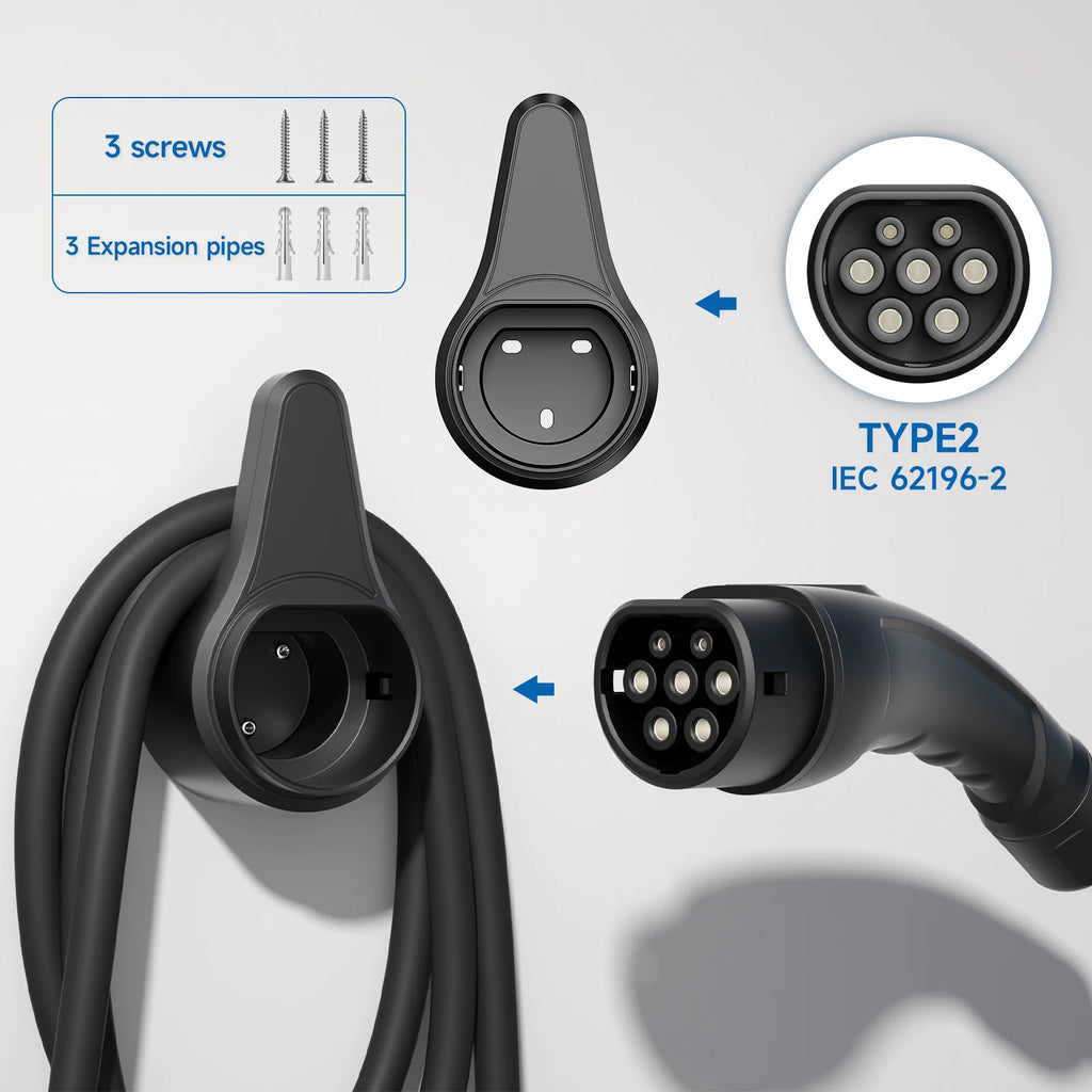 AFEEV Type 2 EV Charger Holder Charger Plug Holder Wall Mount Wallbox Socket Electric Car Charging Gun for IEC 62196-2 Charger