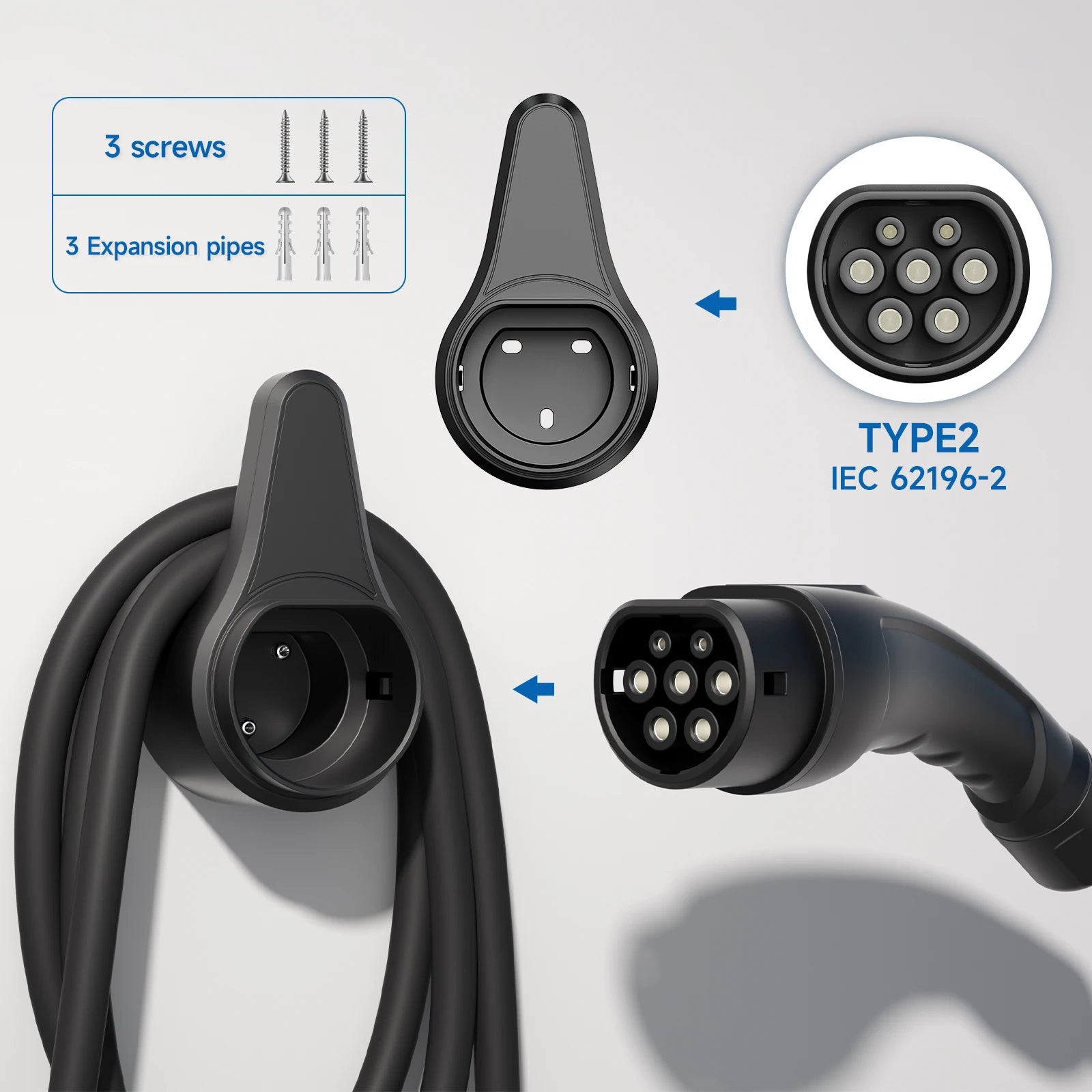 AFEEV Type 2 EV Charger Holder Charger Plug Holder Wall Mount Wallbox Socket Electric Car Charging Gun for IEC 62196-2 Charger