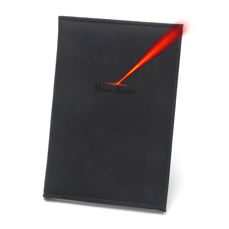 Laser Engarving Name Passport Cover Travel Wallet Pu Case for Passports Passeport Personnalisé Names Number
