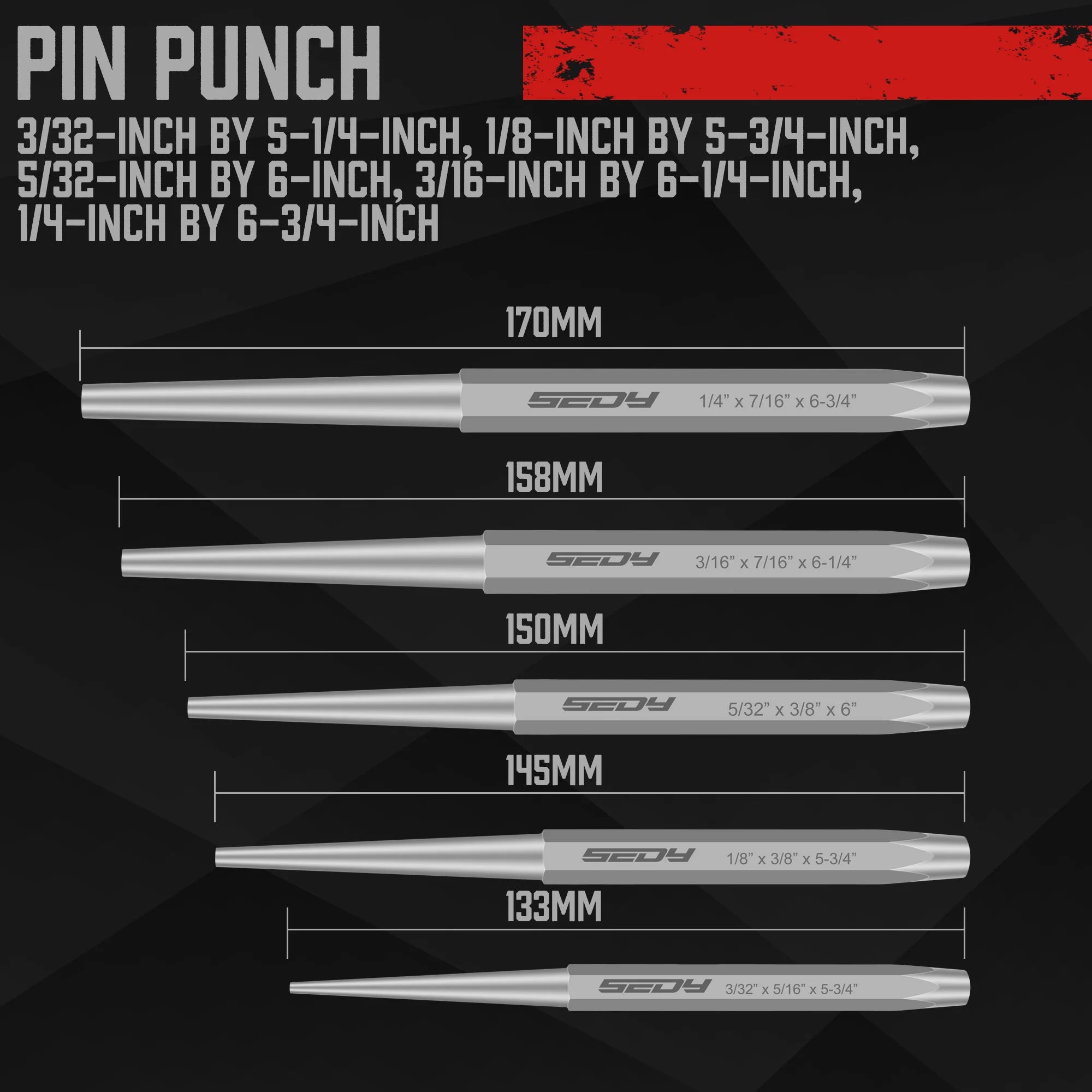 SEDY 16Pcs Precision Punch & Chisel Set - Taper Punch, Pin Punch, Center Punch, Cold Chisels & Gauge for Versatile Applications