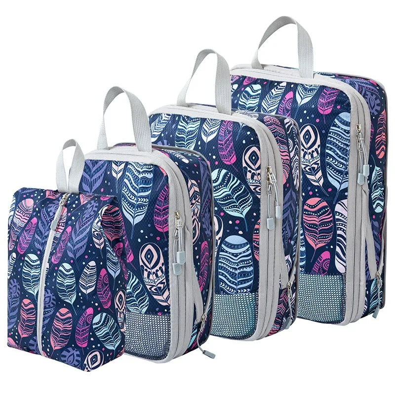 Travel Compression Packing Cubes 4Pcs Luggage Packing Bag Set Compressible & Expandable Storage Bag Essential Travel Accessories