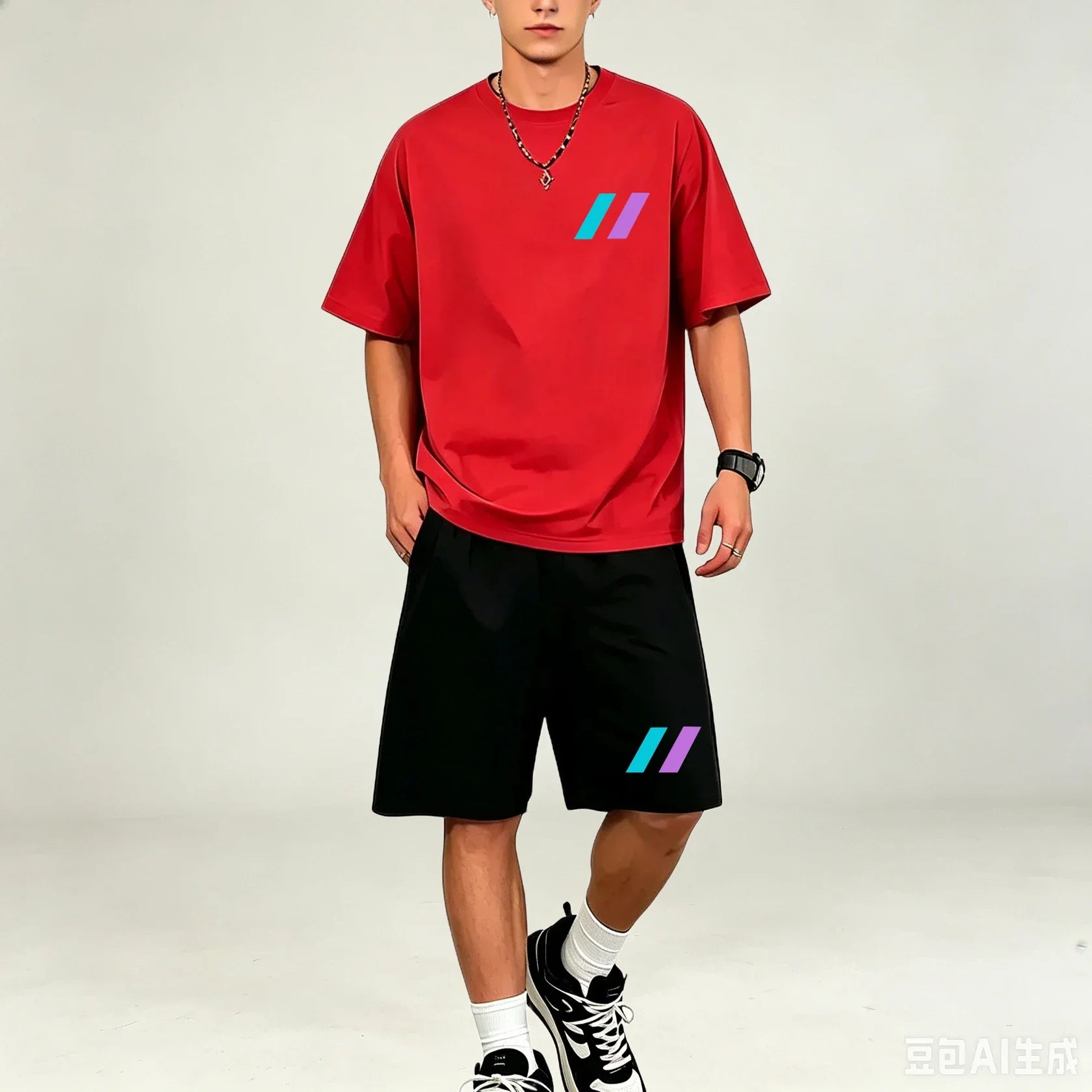 Men T‑Shirts Sets 2‑Piece Suits Relax‑Fit Short‑sleeve Tee And Pocket‑Shorts Sets Breathable Street‑Style T‑Shirts Sets For Guys