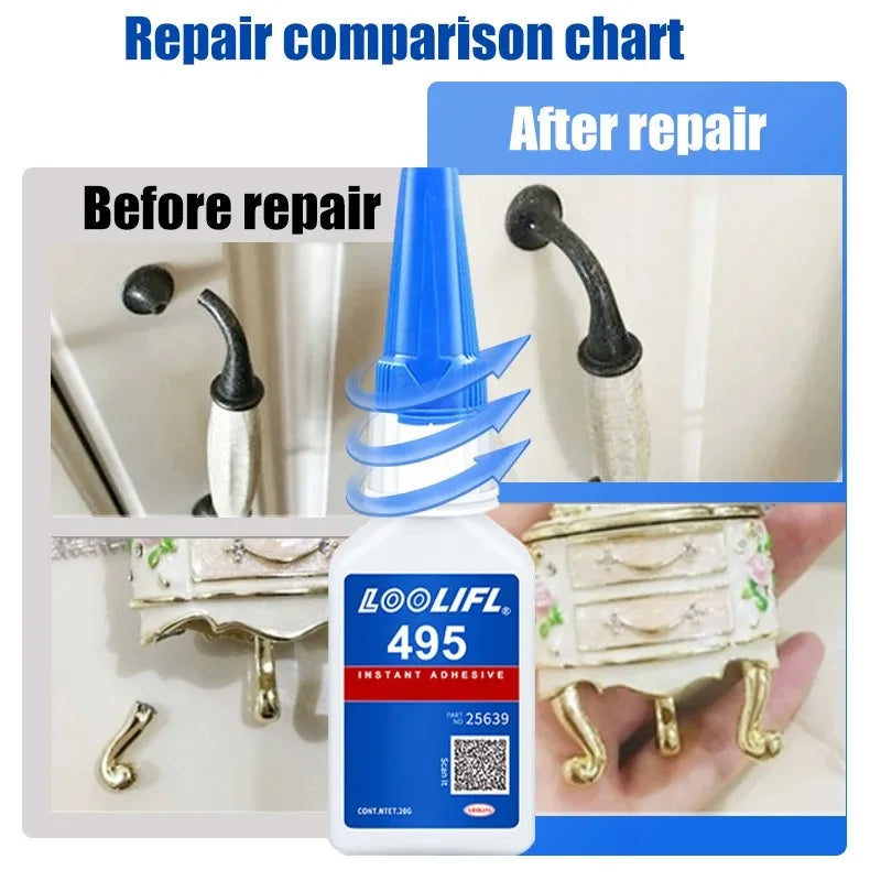 Instant Adhesive 495 Fast-Drying Glue High-Strength Bond for Plastic Metal PVC Rubber Transparent Quick-Set Adhesive