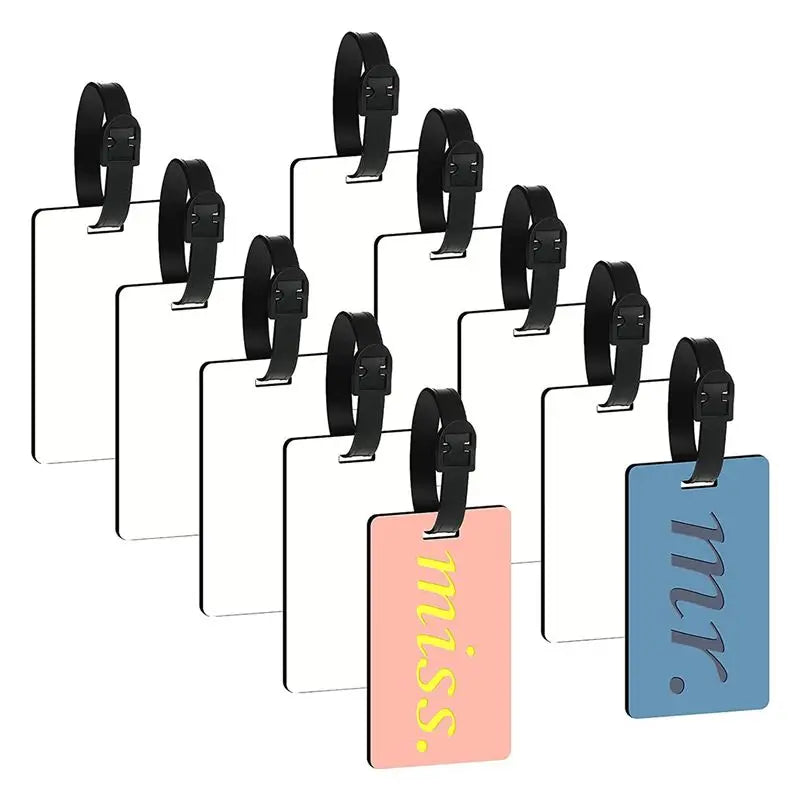 NEW-20PCS Sublimation Blank Luggage Tags Blank Travel Bag Baggage Tags With Strap Double Sided MDF Suitcase Label Tag