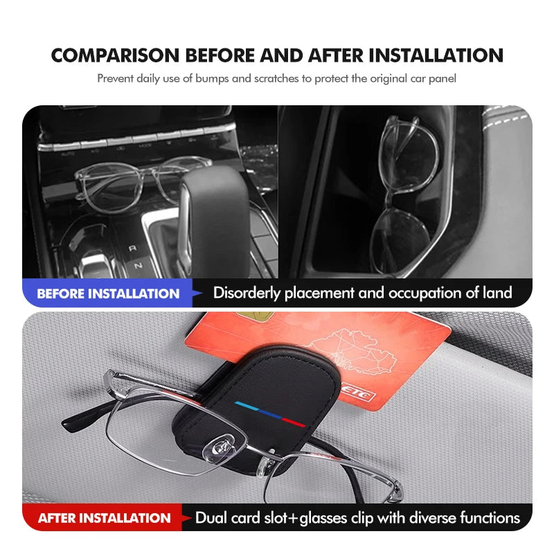 For BMW Car Leather Glasses Clip Sunglasses Holder with Hidden Card Slot 1 3 5 Series X1 X3 X4 X5 X7 G20 G38 F20 F39 F48 E46