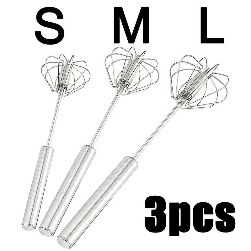 1/3PC Semi Automatic Egg Beater Stainless Steel Semi-Automatic Mixer for Effortless Egg Cream Mixing Stirring Kitchen Tool