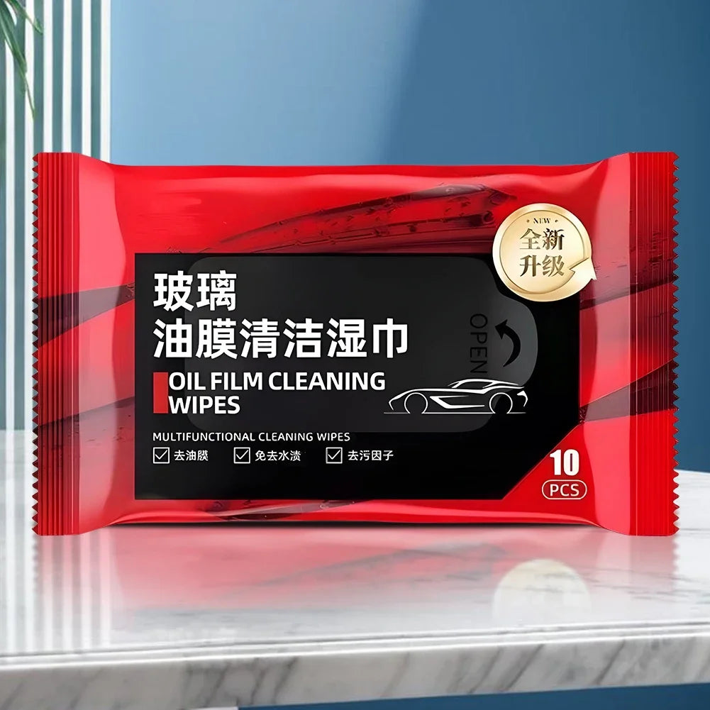 10Pcs Car Glass Oil Film Removal Wipes Car Window Glass Oil Film Remover Oil Film Cleaning Wipes Glass Windshield Cleaning Wipes