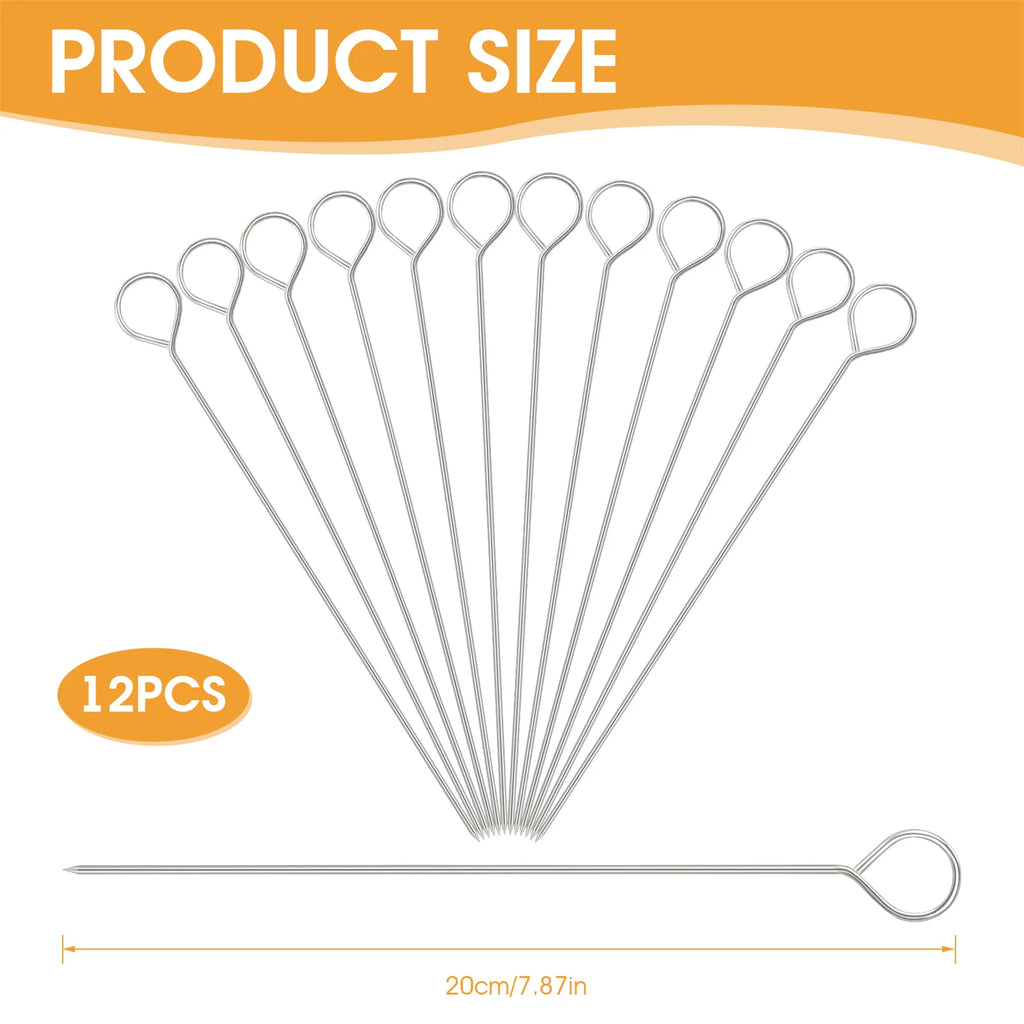 12pcs BBQ Barbeque Skewers 20cm Needle Utensil Fork Iron Outdoor delicious Traveling Tools Easy to clean
