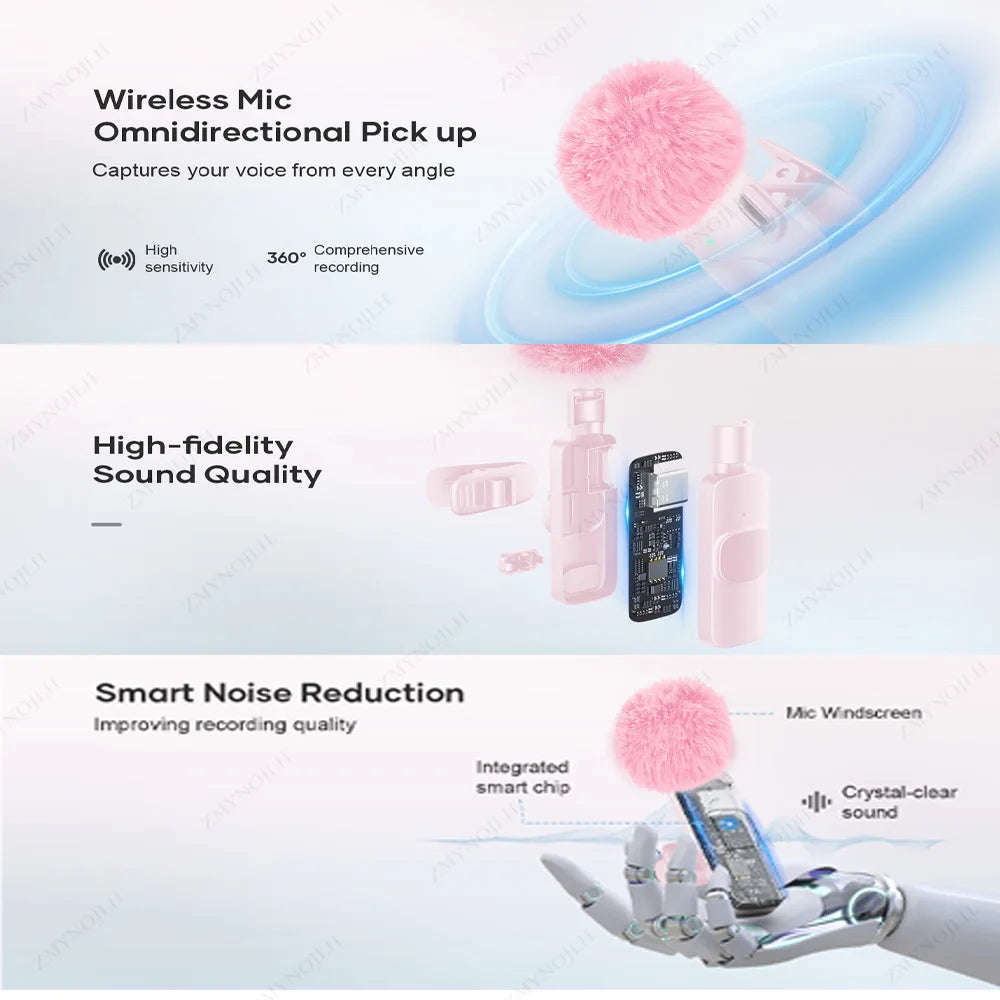 Wireless Lavalier Microphone Portable Mini Mic for iPhone Android PC Camera – Video Recording Live Streaming Vlog Gaming