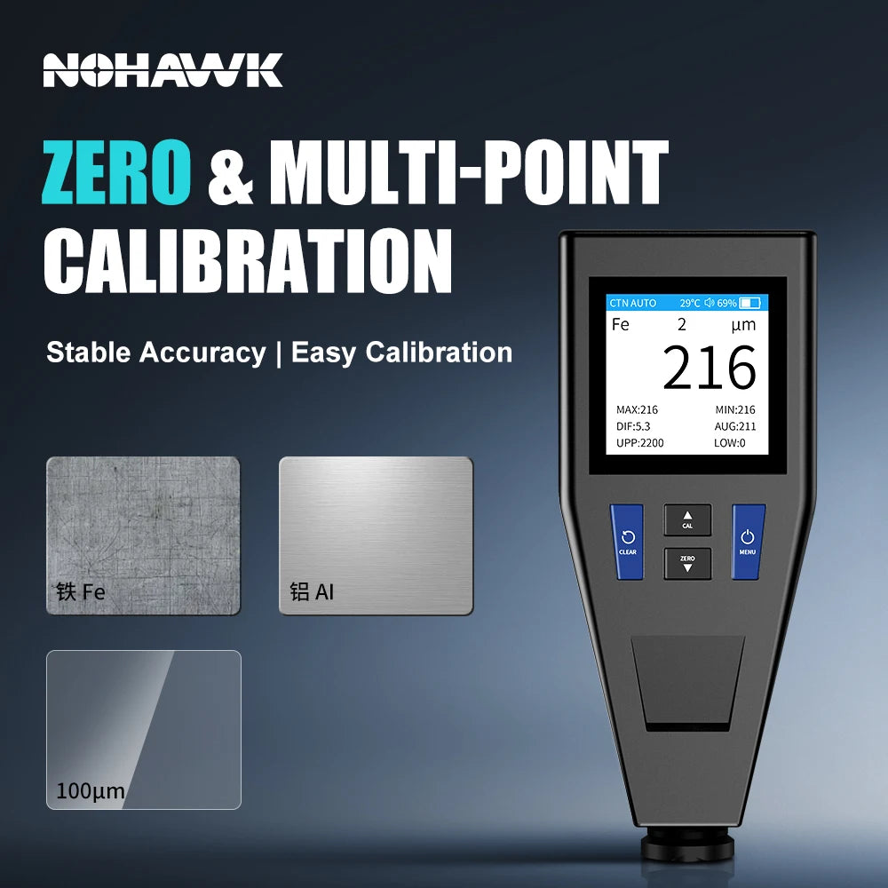 Color Screen Car Coating Thickness Gauge Best Digital Meter for Automotive Paint Thickness Measurement F/NF Automatic Detection