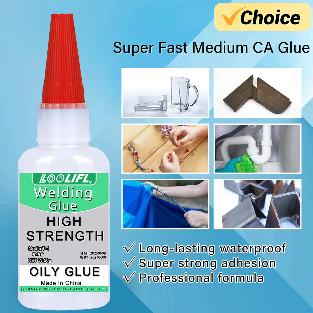 LOOLIFL 50g High Strength Oil-based Glue for Welding, Oil-based Super Glue, High Quality CA Glue - Universal Instant Adhesive for Resin Ceramics Metal Glass Wood, Complimentary Precision Dispenser.