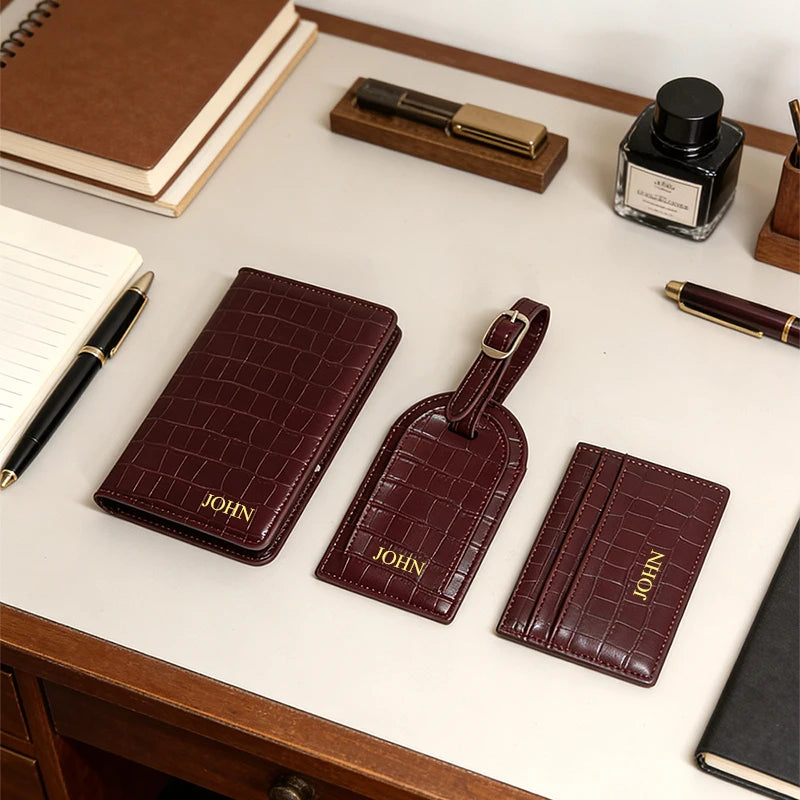 Fashion Crocodile Pattern Leather Passport Holder Custom Name Travel Luggage Tag Engrave Initials Retro Luxury Card Holder Gift