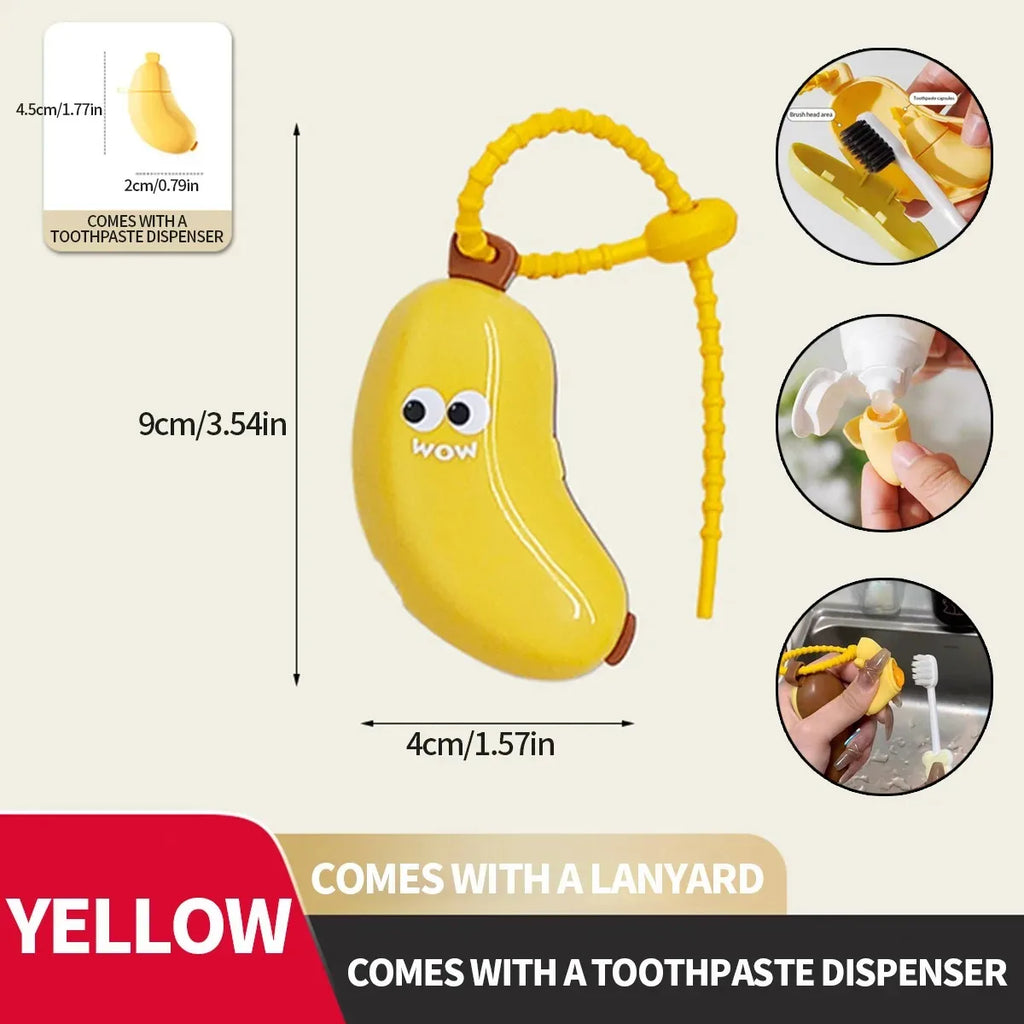 Compact Banana Toothbrush with Protective Cap and Toothpaste Storage Travel Essential Convenient Dental Care Accessory