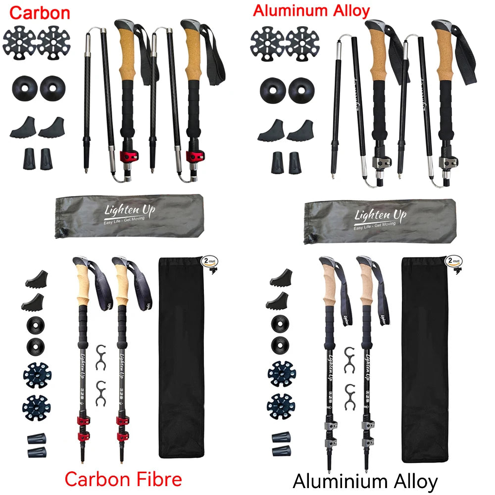4 Sections Outdoor Folding/Telescopic Trekking Pole Camping Portable Walking Stick Pole Nordic Elderly Telescopic Pole 등산스틱폴대