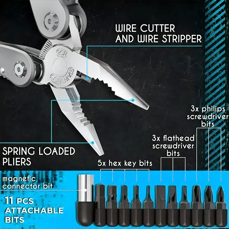 Multitool 24in1 With Mini Tools Knife Pliers And 11 Bits  Multi Tool All In One Multi Function Gear Camping Backpacking Survival