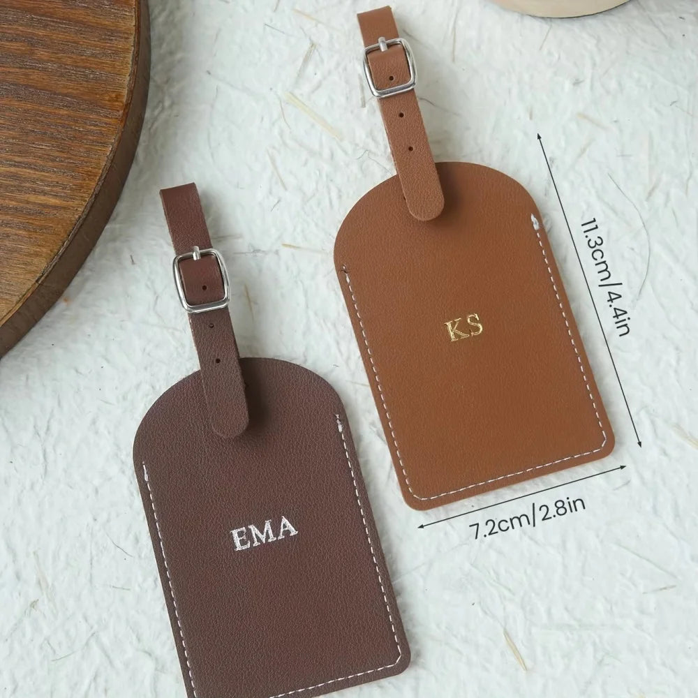 Customized Personalized Name Silver Gold Monogram Vegan Leather Luggage Tag with Privacy Card for Suitcases