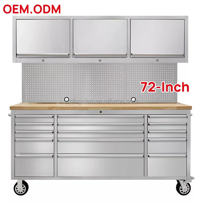 OEM Wholesale Stainless Steel Mobile Workbench Cabinet 72-Inch Rolling Large Tools Cabinet Garage With 15 Drawers