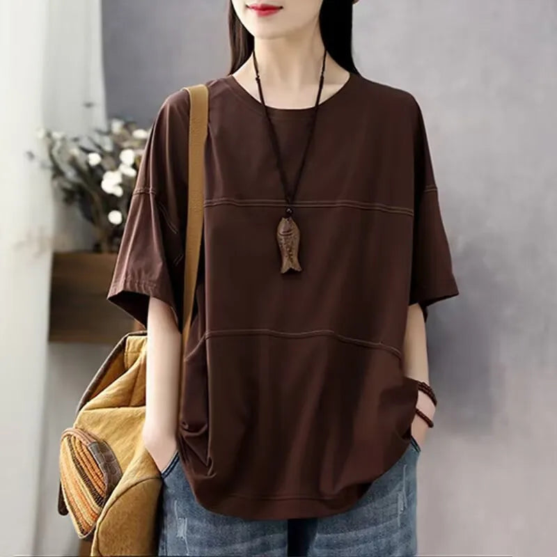 Plus Size Women's Summer Casual Solid Color T-Shirt Loose Office Lady Fashion New Arrival Trendy Comfortable
