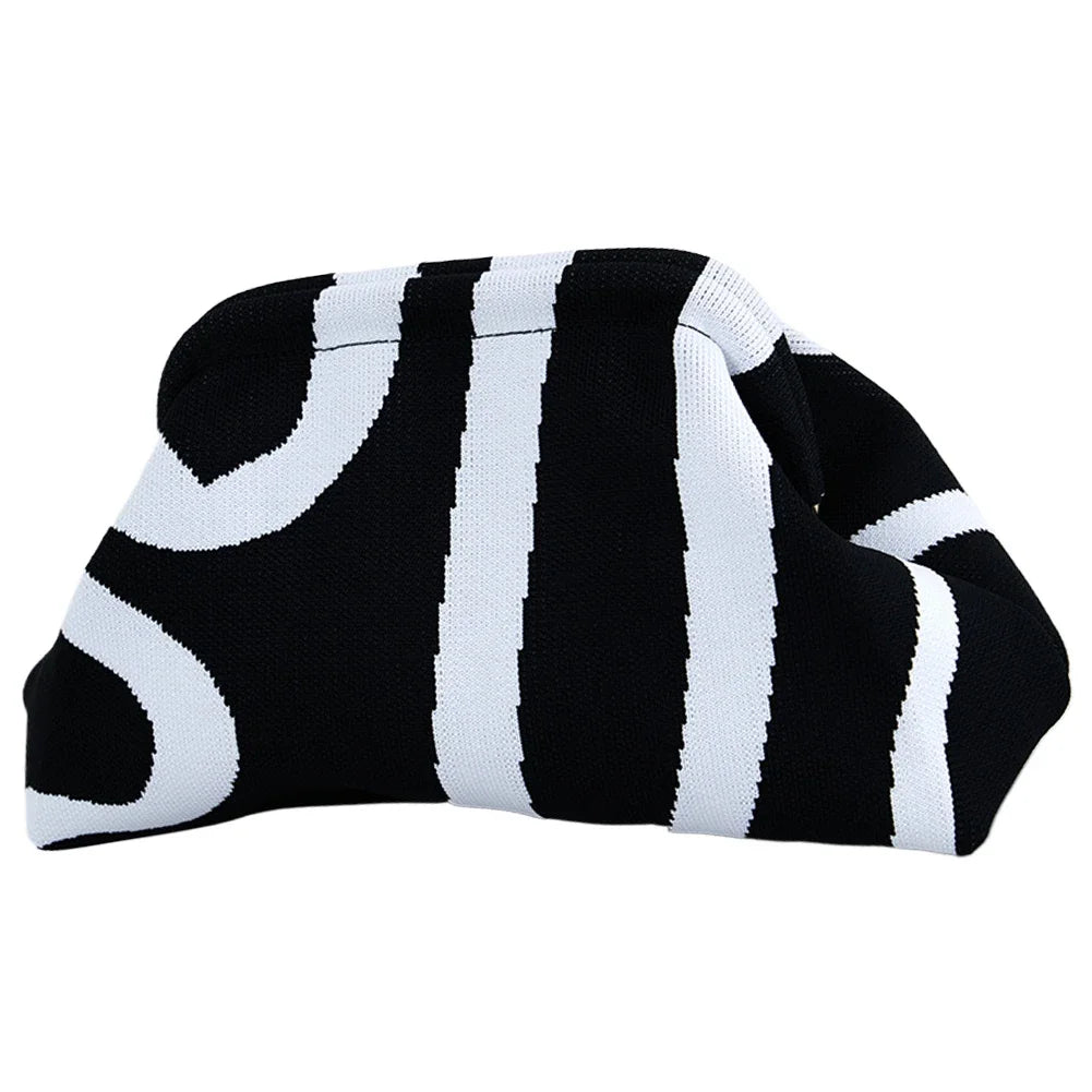Summer Beach Clutch Bag for Women Woven Crochet Handbags Purses Knitting Dumpling Clutch Ruched Cute Cloud Casual Colorblock Bag
