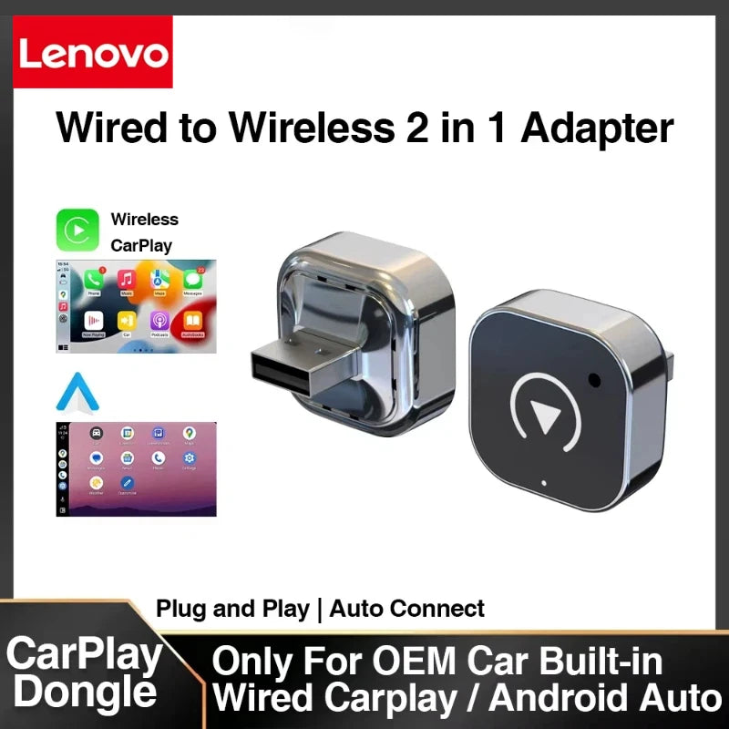 Lenovo 2 in1 Wireless Carplay Adapter Wireless Android auto Dongle Bluetooth Plug&Play For Toyota Volvo Hyundai VW Audi MG Benz