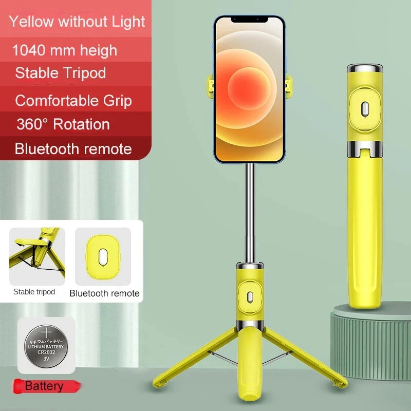 M01S Selfie Stick with Tripod Remote Control Wireless Bluetooth-Compatible Retractable Double Fill Light for IOS Android IRO