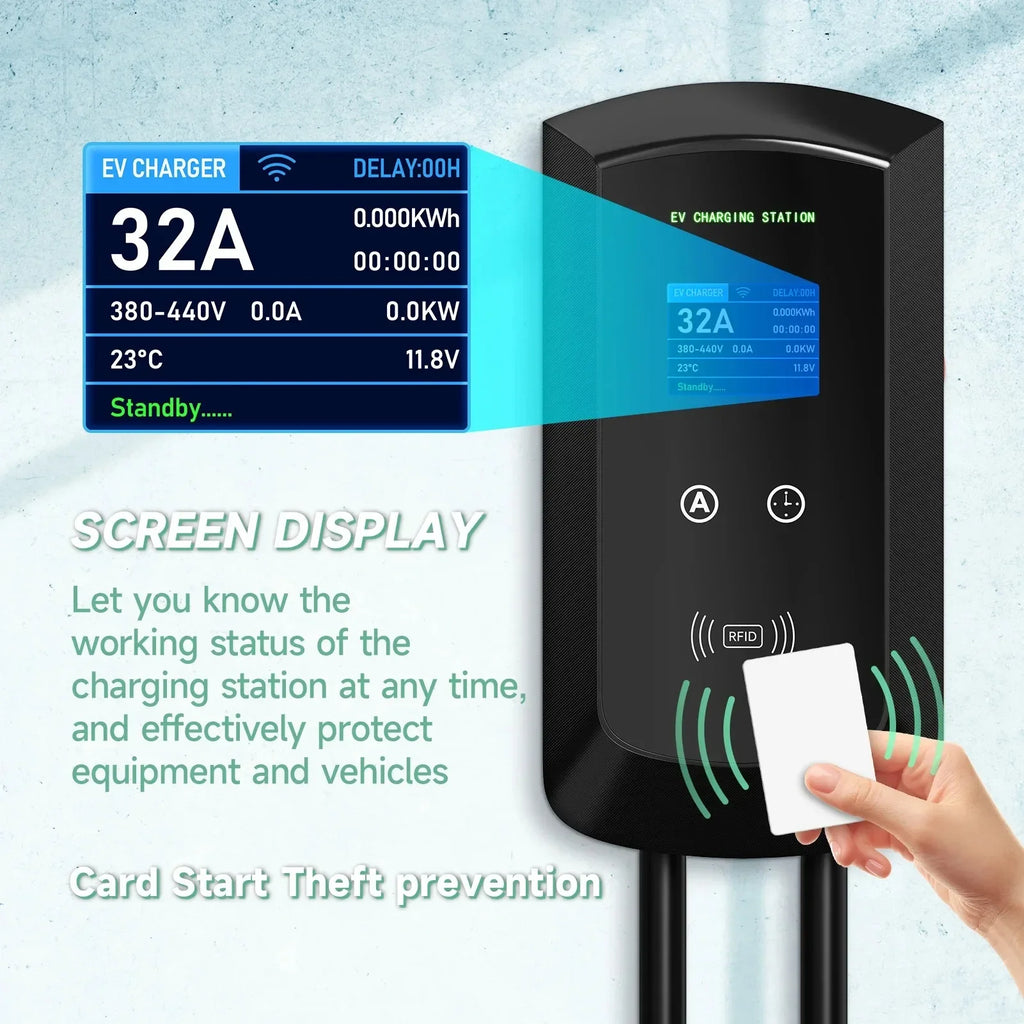 AFEEV 11KW EV Charging Station CEE Plug Type2 32A 3Phase Wall Mounted Charger WiFi Bluetooth APP Control Fast Charge Charger