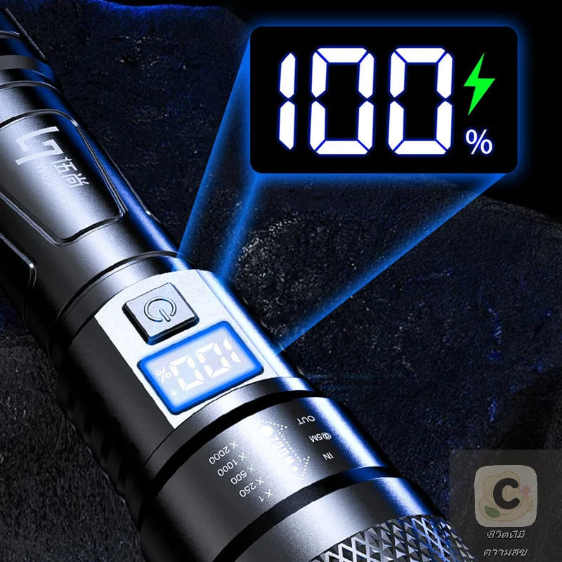 LED 18650 Flashlight Waterproof Camping Hiking Emergency Survival Lamp USB Rechargeable High Power Telescopic Zoom Flashlights