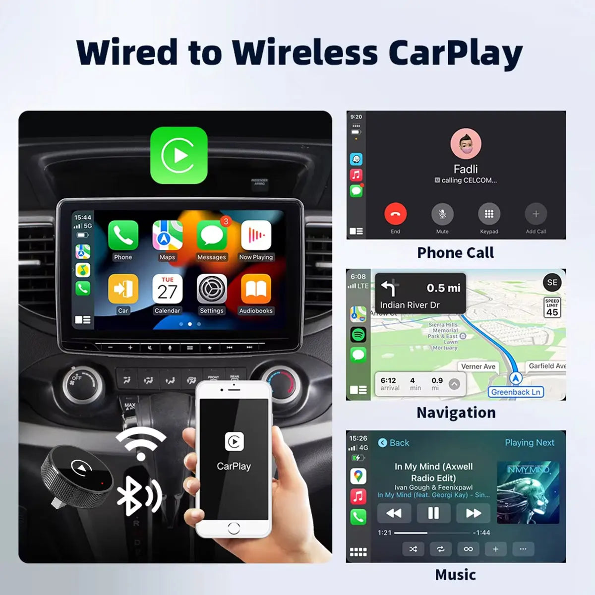 2 in 1 Wireless CarPlay Android Auto Adapter Smart USB Auto Connect Plug & Play for iPhone and Android Factory Wired Cars