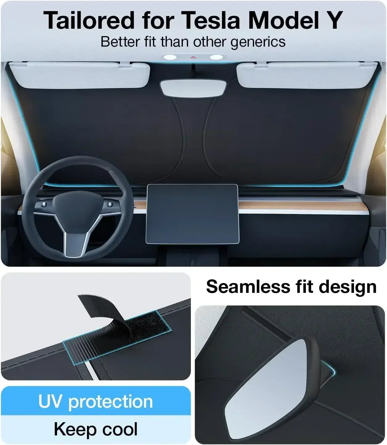 High-Efficiency Folding Windshield Sunshade for Tesla Model Y 3 Heat Block Sun Protection Visor Accessories