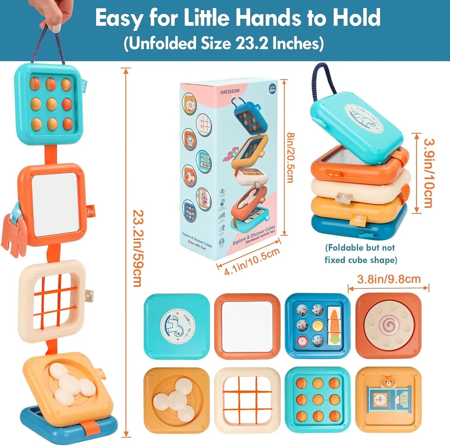 Busy Board for Toddlers Montessori Sensory Toys Baby Folding Activity Cube Fine Motor Skill Learning Education Toys for Kid Gift