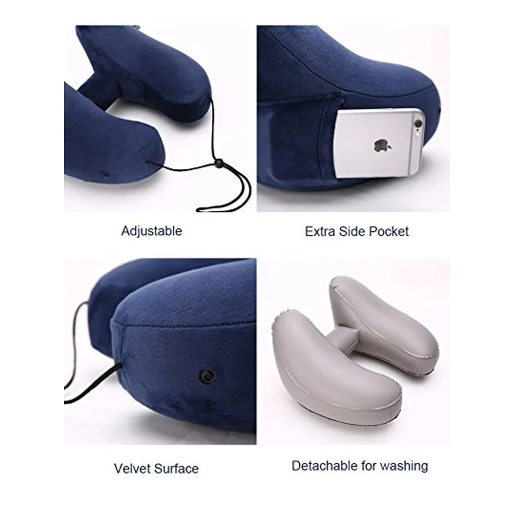 1PC Neck Pillow Travel Inflatable U-shaped Pillow H Hooded Aviation Neck Pillow with a Blackout Windproof Cap Portable