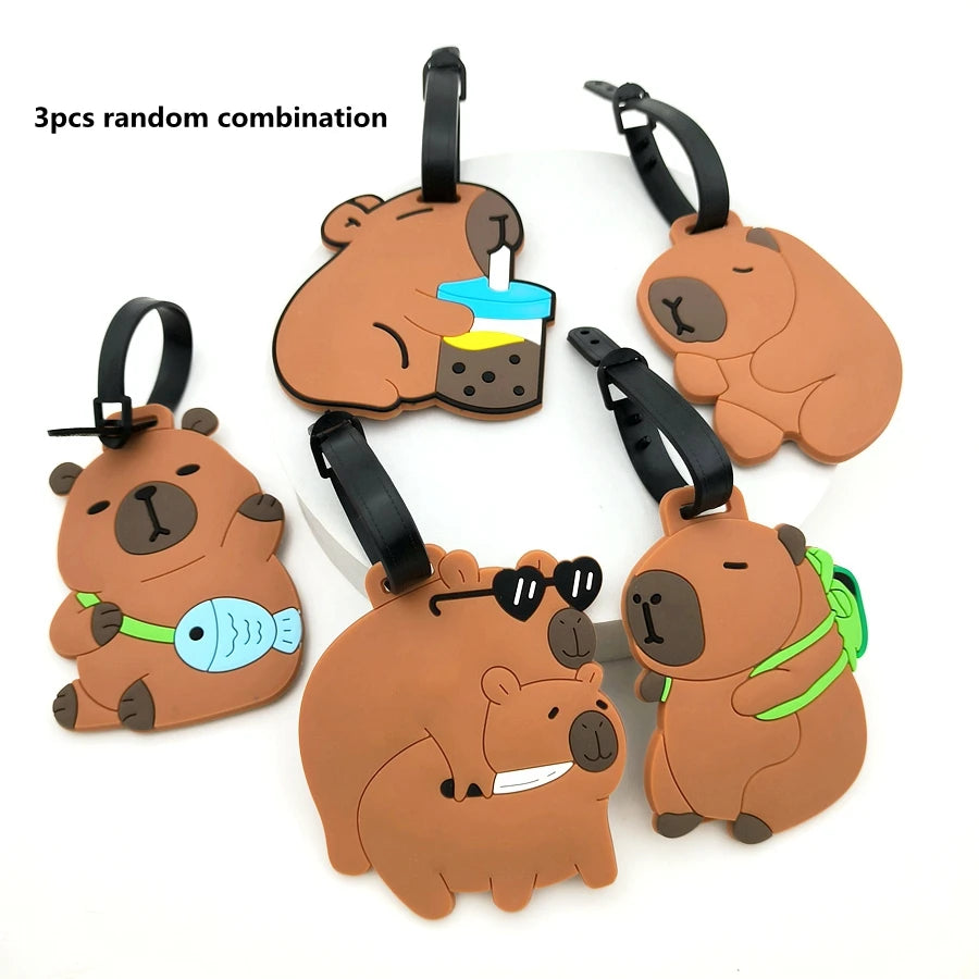 1//2/3PCS Cute Animal Kapibala PVC Soft Rubber Luggage Tag Hanger Identification Tag Bag Hanger Luggage Hanger Anti Loss Strap
