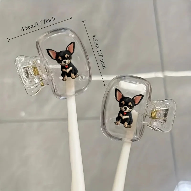 2pcs Cute Chihuahua Toothbrush Clip Portable Set Home Brush Clip Protector For Home And Travel Use Storage Box Gifts For Family