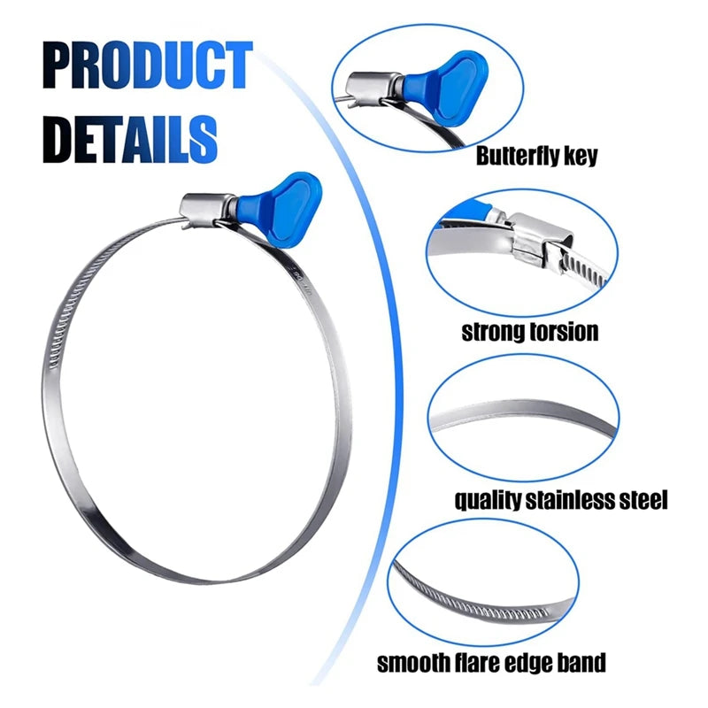 20 Pcs 4 Inch Key Hose Clamp Thumb Screw Key Adjustable Pipe Clamp Stainless Steel Dryer Vent Clamp-A28R