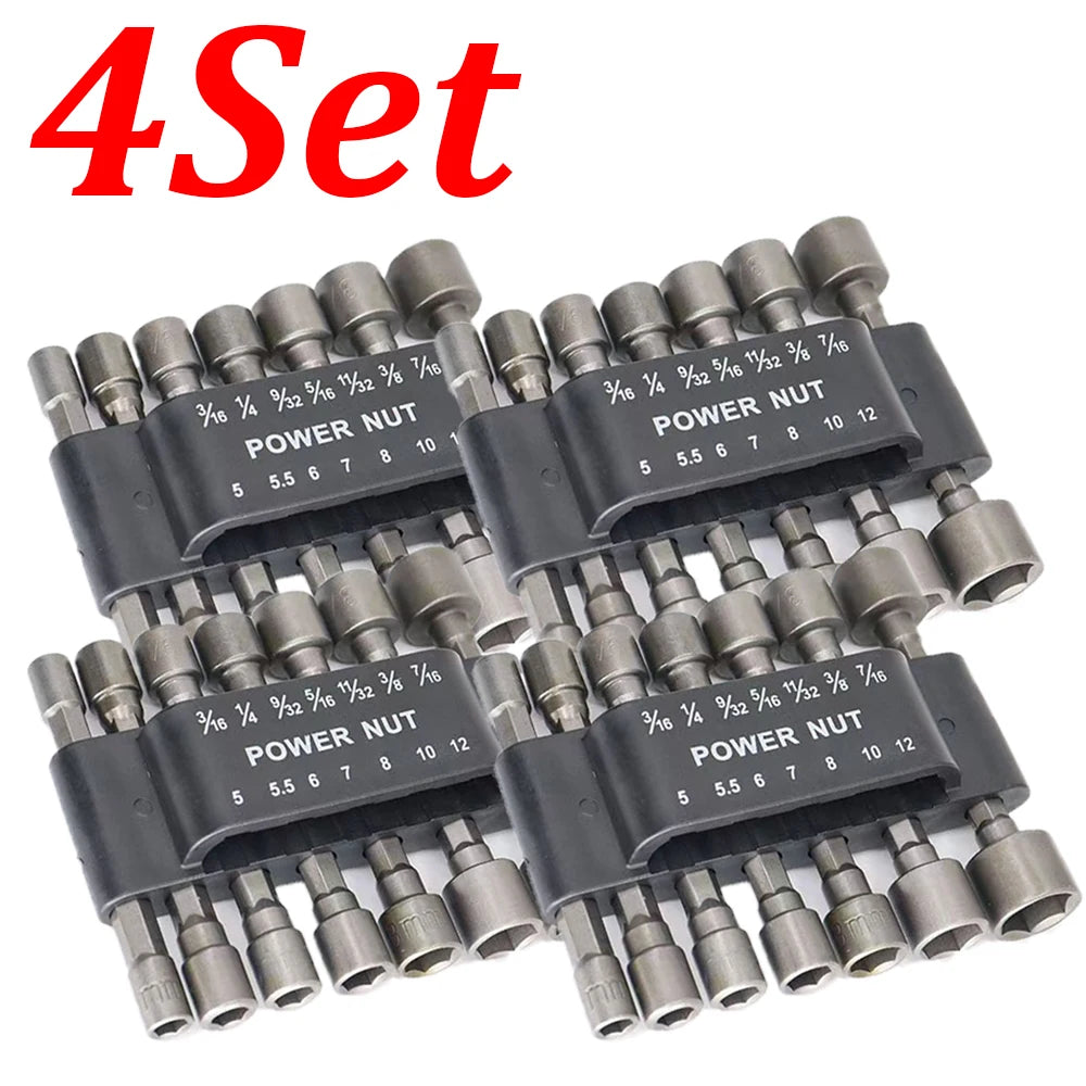 1-4Set 5-12mm Hexagon Nut Driver Drill Socket Screwdriver Wrench Set 9/14Pcs Screwdriver Socket Pneumatic for Woodworking Tools