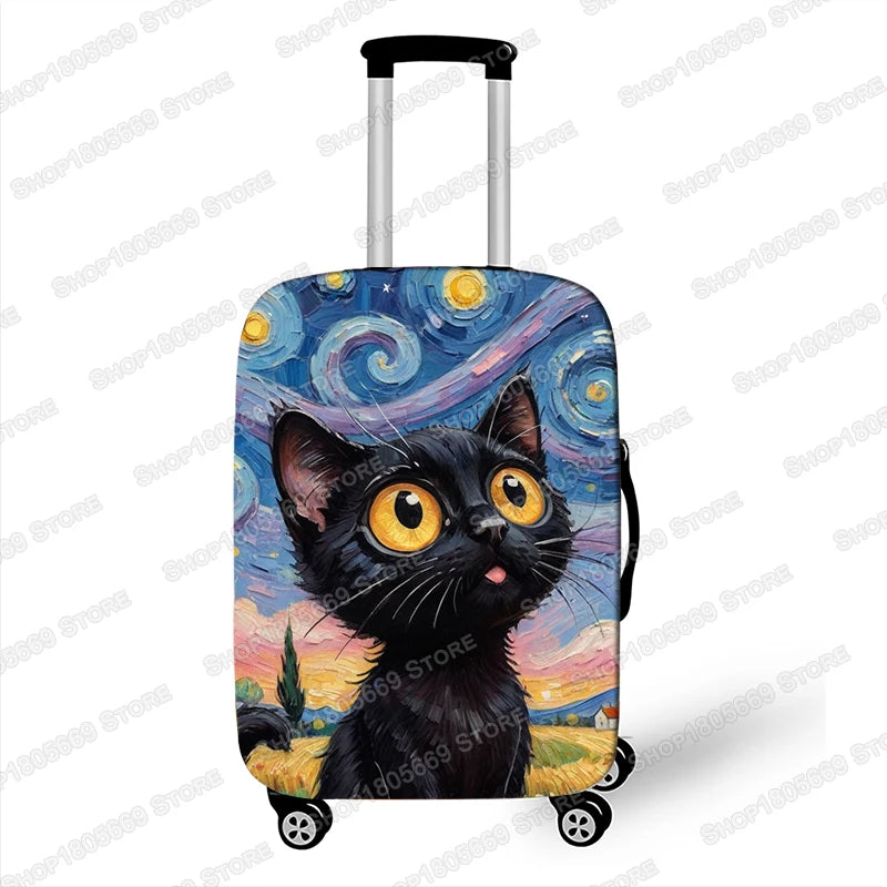 Oil Painting Van Gogh Black Cat Luggage Covers for Travel The Starry Night Suitcase Covers Trolley Case Protective Cover Gift